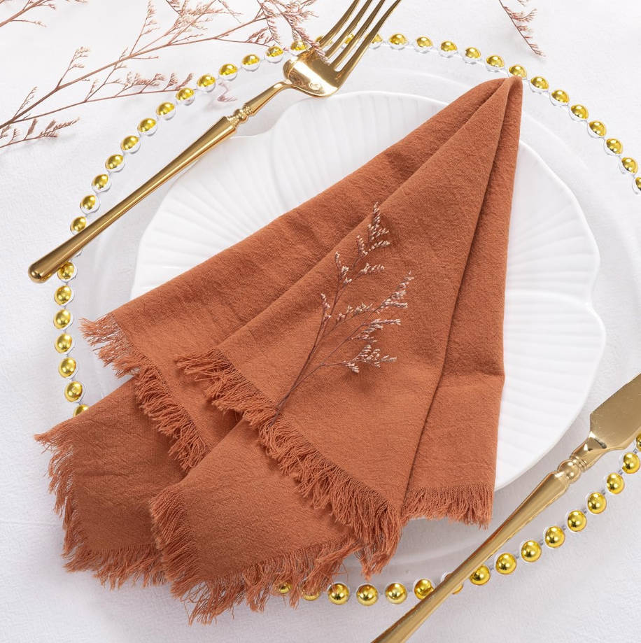 Linen Napkins Terracotta Easter Spring Cloth Napkins Bulk Washable Cotton Napkins Set of 6 17"x17" for Wedding Party Bridal Baby Shower Birthday Table Decorations