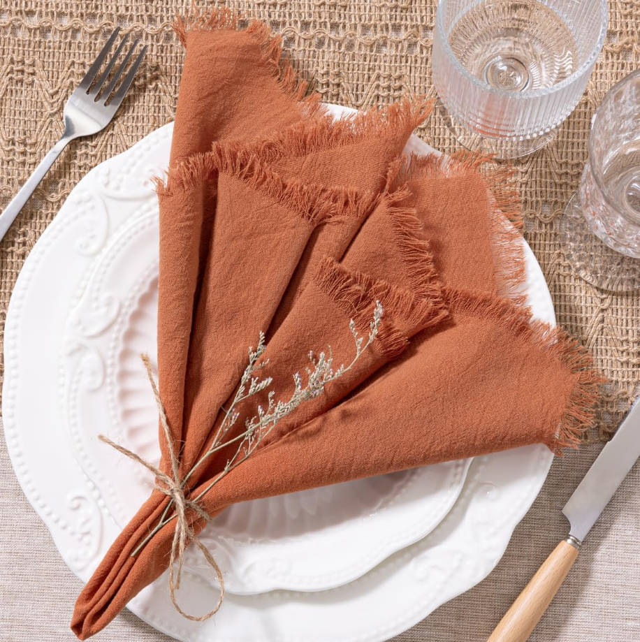 Linen Napkins Terracotta Easter Spring Cloth Napkins Bulk Washable Cotton Napkins Set of 6 17"x17" for Wedding Party Bridal Baby Shower Birthday Table Decorations