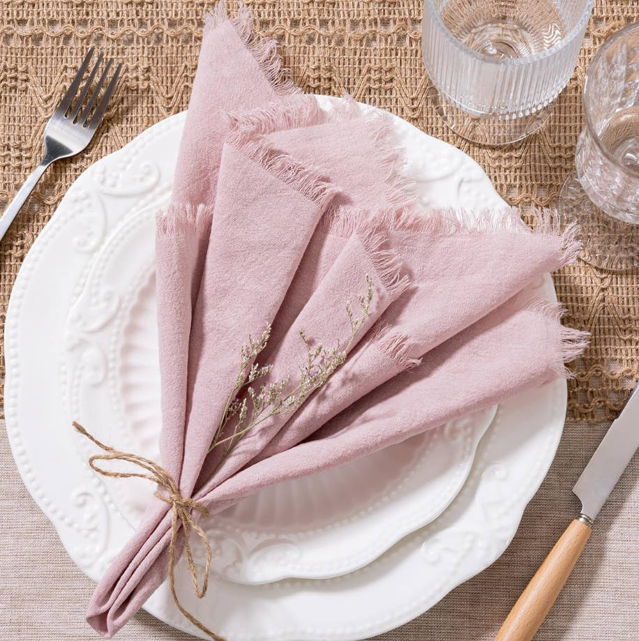 Linen Napkins Pink Valentine's Day Easter Spring Cloth Napkins Bulk Washable Cotton Napkins Set of 6 17"x17" for Wedding Party Bridal Baby Shower Birthday Table Decorations