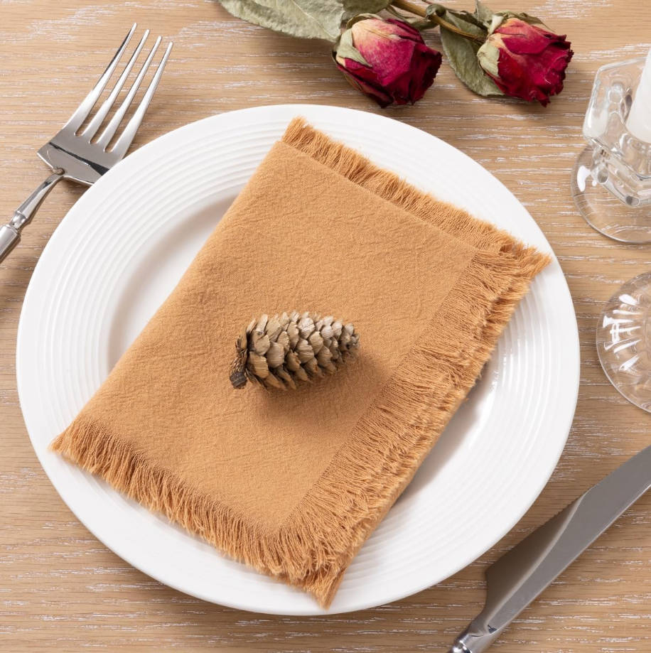 Linen Napkins Caramel Easter Spring Cloth Napkins Bulk Washable Cotton Napkins Set of 6 17"x17" for Wedding Party Bridal Baby Shower Birthday Table Decorations