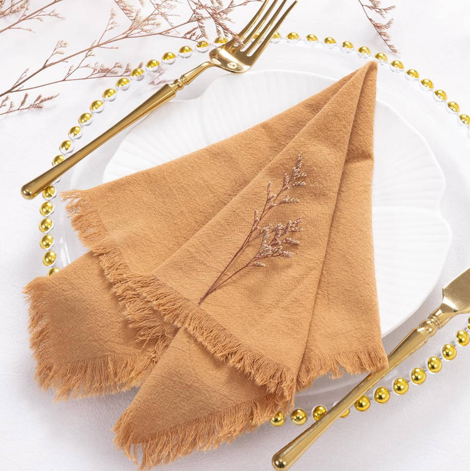 Linen Napkins Caramel Easter Spring Cloth Napkins Bulk Washable Cotton Napkins Set of 6 17"x17" for Wedding Party Bridal Baby Shower Birthday Table Decorations