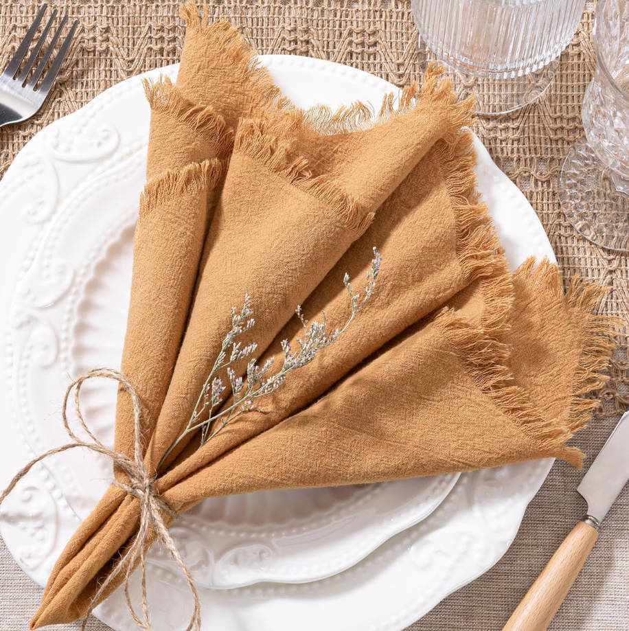 Linen Napkins Caramel Easter Spring Cloth Napkins Bulk Washable Cotton Napkins Set of 6 17"x17" for Wedding Party Bridal Baby Shower Birthday Table Decorations