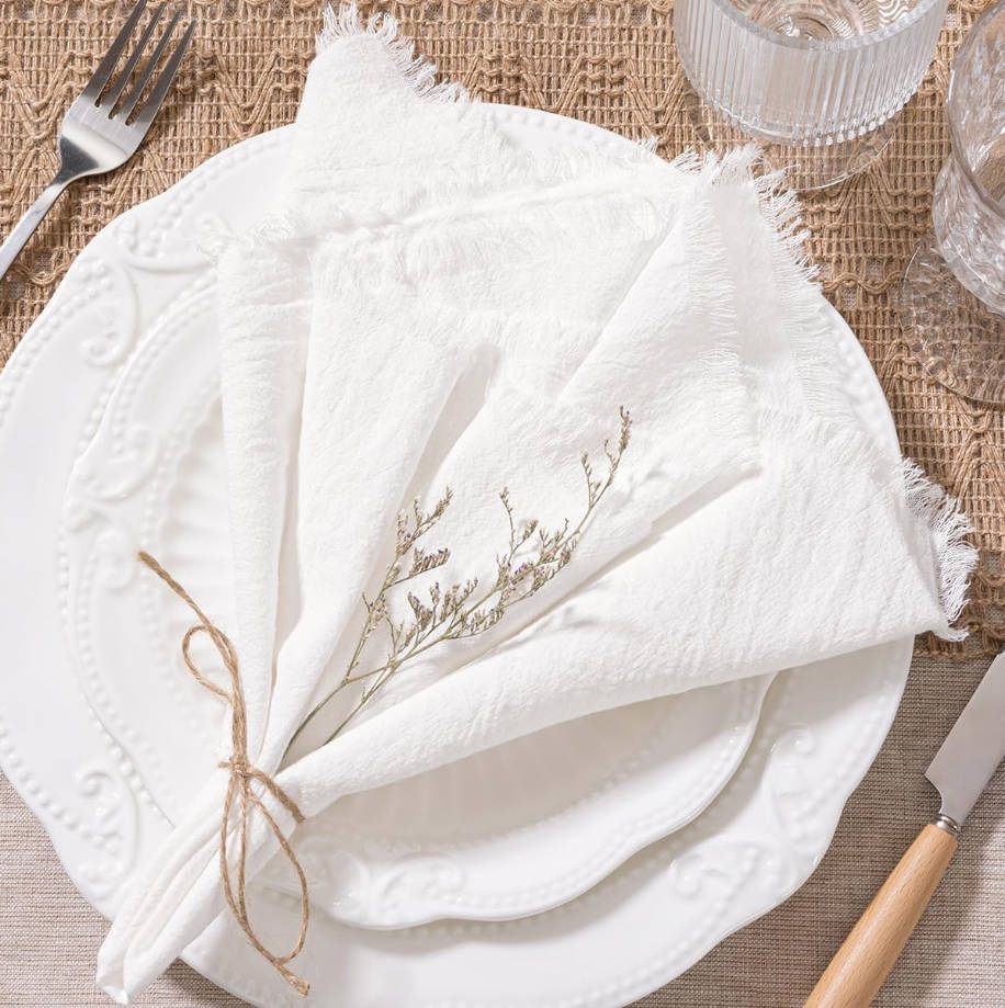 Linen Napkins Ivory White Easter Spring Cloth Napkins Bulk Washable Cotton Napkins Set of 6 17"x17" for Wedding Party Bridal Baby Shower Birthday Table Decorations