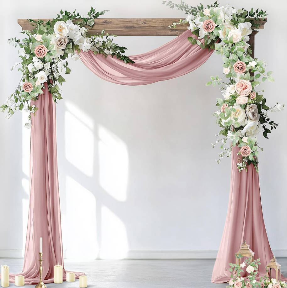 Wedding Arch Draping Fabric 2 Panels 29" x 19Ft Dusty Rose Sheer Chiffon Curtain Drapes 6 Yards for Wedding Ceremony Birthday Party Decoration