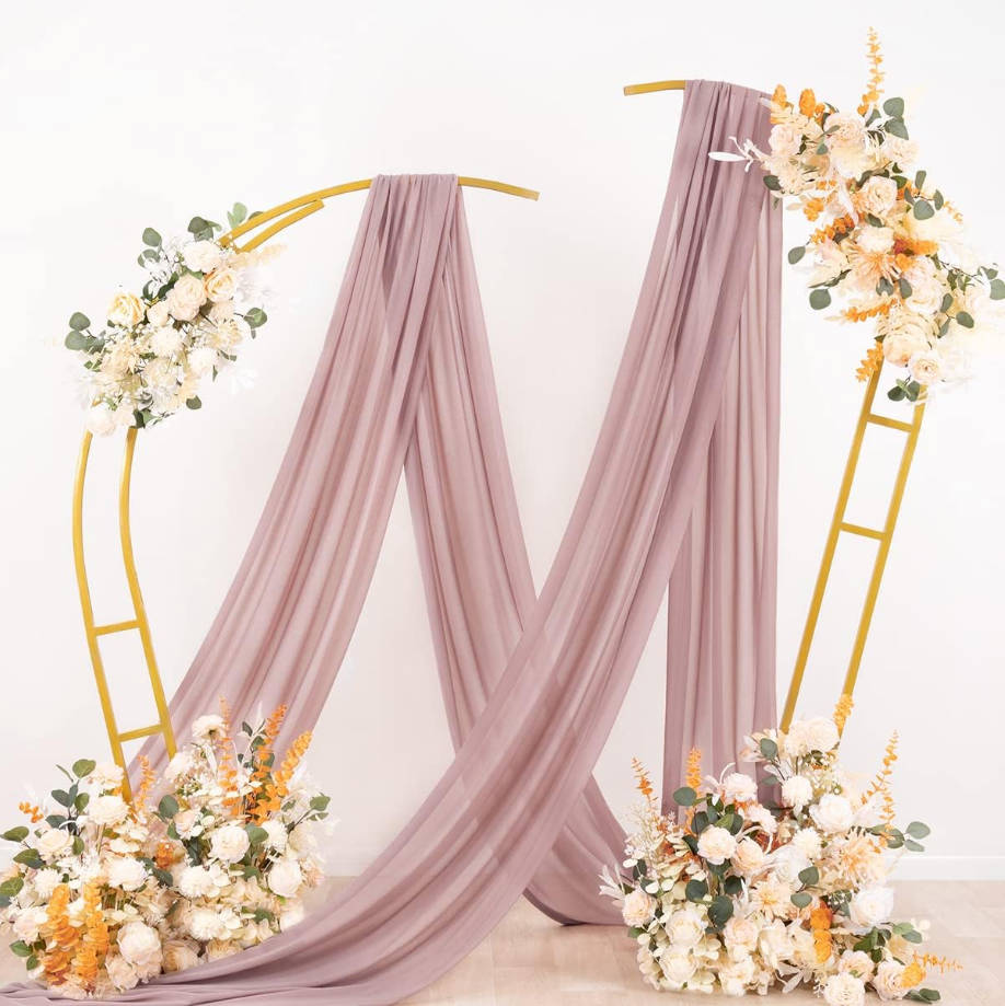 Wedding Arch Draping Fabric 2 Panels 29" x 19Ft Dusty Rose Sheer Chiffon Curtain Drapes 6 Yards for Wedding Ceremony Birthday Party Decoration
