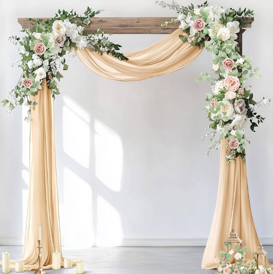 Wedding Arch Draping Fabric 3 Panels 29" x 19Ft Champagne Sheer Chiffon Curtain Drapes 6 Yards for Wedding Ceremony Birthday Party Decoration