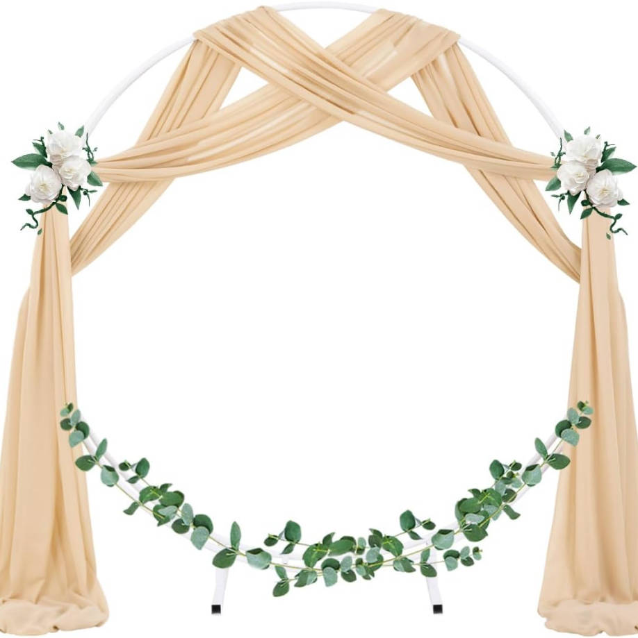 Wedding Arch Draping Fabric 3 Panels 29" x 19Ft Champagne Sheer Chiffon Curtain Drapes 6 Yards for Wedding Ceremony Birthday Party Decoration