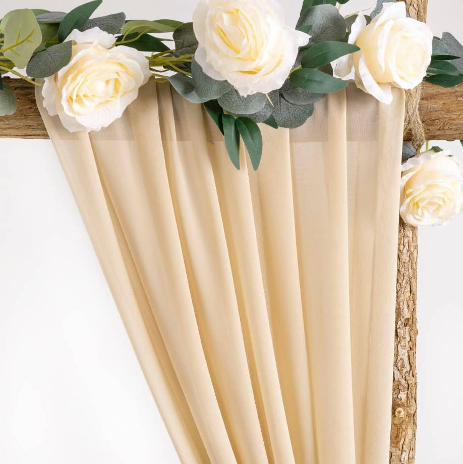 Wedding Arch Draping Fabric 3 Panels 29" x 19Ft Champagne Sheer Chiffon Curtain Drapes 6 Yards for Wedding Ceremony Birthday Party Decoration