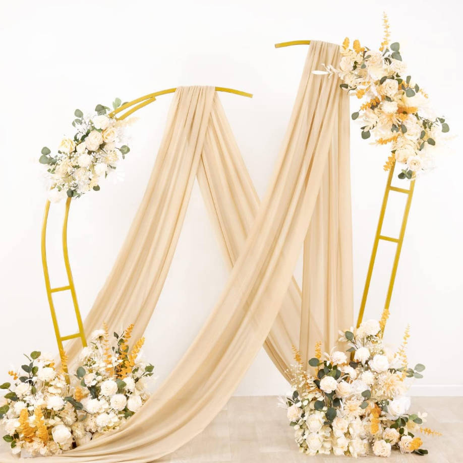Wedding Arch Draping Fabric 3 Panels 29" x 19Ft Champagne Sheer Chiffon Curtain Drapes 6 Yards for Wedding Ceremony Birthday Party Decoration