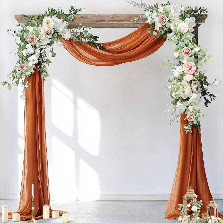 Wedding Arch Draping Fabric 2 Panels 29" x 19Ft Terracotta Sheer Chiffon Curtain Drapes 6 Yards for Wedding Ceremony Birthday Party Decoration