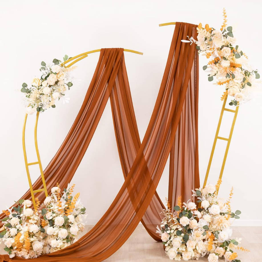 Wedding Arch Draping Fabric 2 Panels 29" x 19Ft Terracotta Sheer Chiffon Curtain Drapes 6 Yards for Wedding Ceremony Birthday Party Decoration