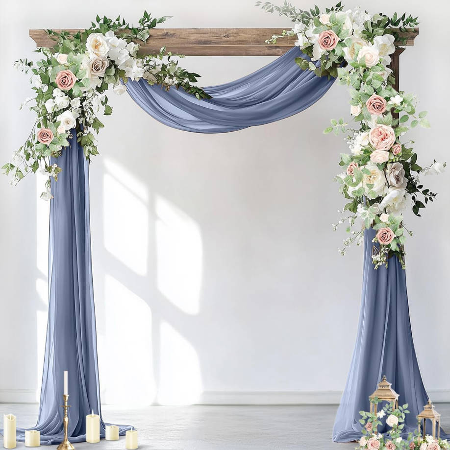 Wedding Arch Draping Fabric 3 Panels 29" x 19Ft Dusty Blue Sheer Chiffon Curtain Drapes 6 Yards for Wedding Ceremony Birthday Party Decoration