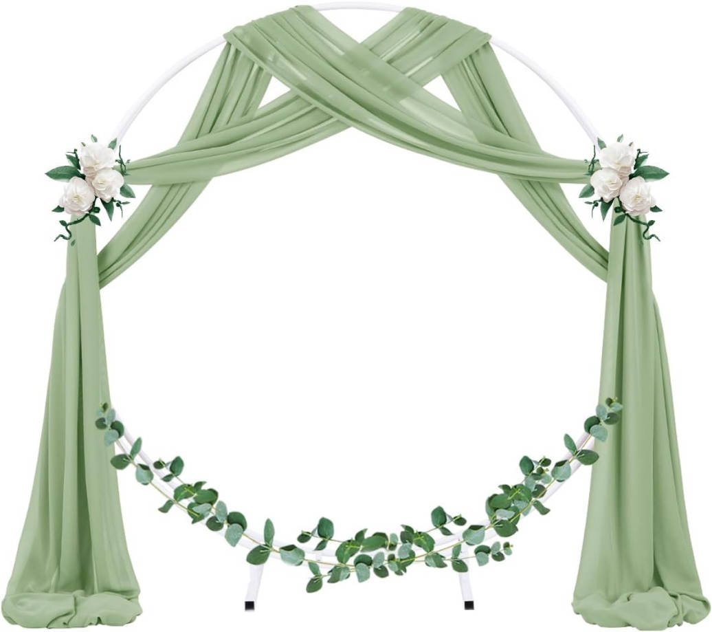 Wedding Arch Draping Fabric 2 Panels 29" x 19Ft Sage Green Sheer Chiffon Curtain Drapes 6 Yards for Wedding Ceremony Birthday Party Decoration