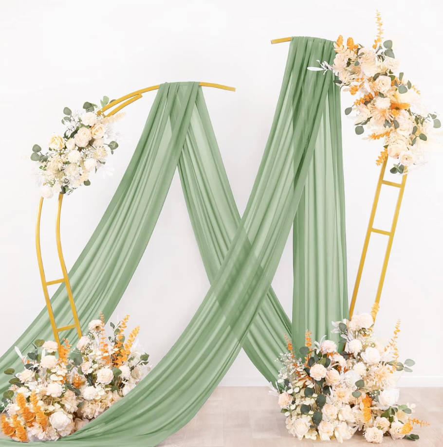 Wedding Arch Draping Fabric 2 Panels 29" x 19Ft Sage Green Sheer Chiffon Curtain Drapes 6 Yards for Wedding Ceremony Birthday Party Decoration