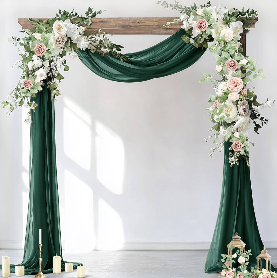 Wedding Arch Draping Fabric 3 Panels 29" x 19Ft Emerald Green Sheer Chiffon Curtain Drapes 6 Yards for Wedding Ceremony Birthday Party Decoration