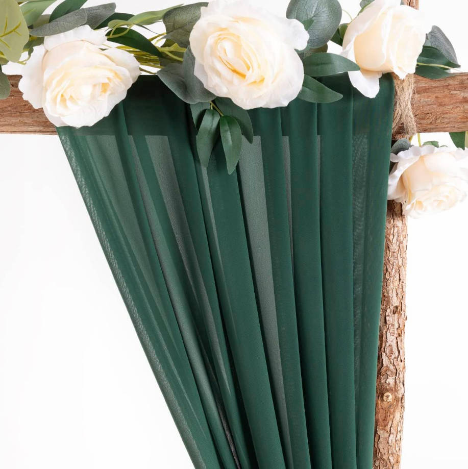 Wedding Arch Draping Fabric 3 Panels 29" x 19Ft Emerald Green Sheer Chiffon Curtain Drapes 6 Yards for Wedding Ceremony Birthday Party Decoration