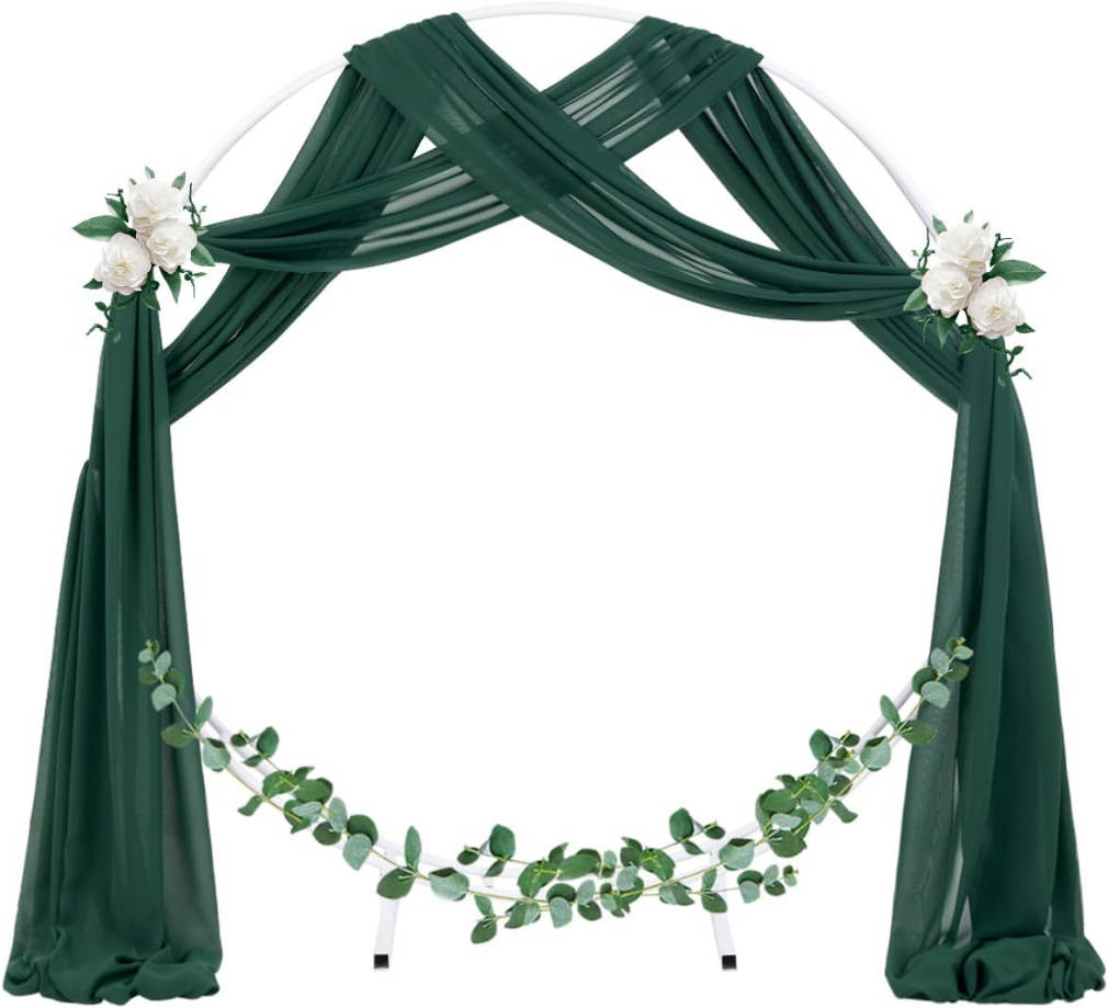 Wedding Arch Draping Fabric 3 Panels 29" x 19Ft Emerald Green Sheer Chiffon Curtain Drapes 6 Yards for Wedding Ceremony Birthday Party Decoration