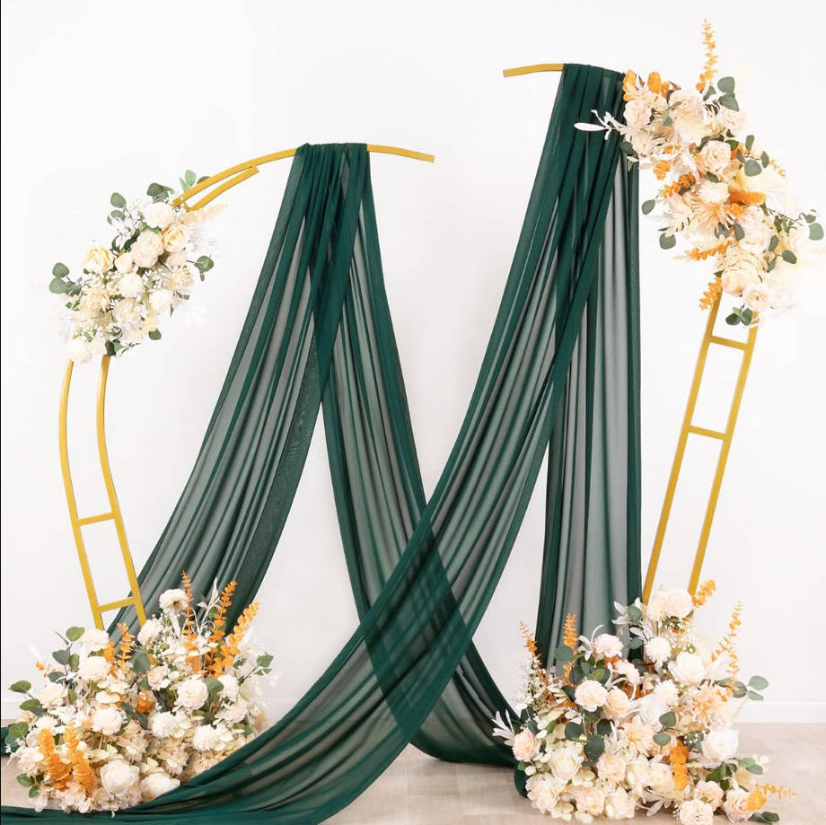 Wedding Arch Draping Fabric 3 Panels 29" x 19Ft Emerald Green Sheer Chiffon Curtain Drapes 6 Yards for Wedding Ceremony Birthday Party Decoration
