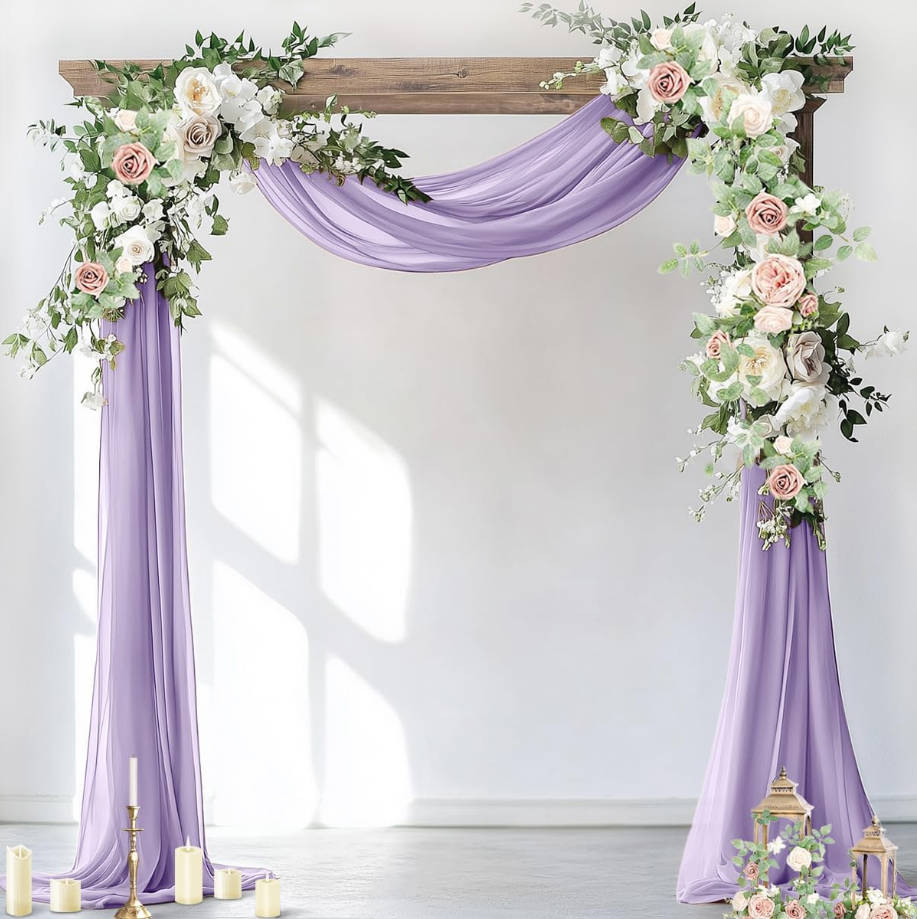 Wedding Arch Draping Fabric 1 Panel 29" x 19Ft Lavender Purple Sheer Chiffon Curtain Drapes 6 Yards for Wedding Ceremony Birthday Party Decoration