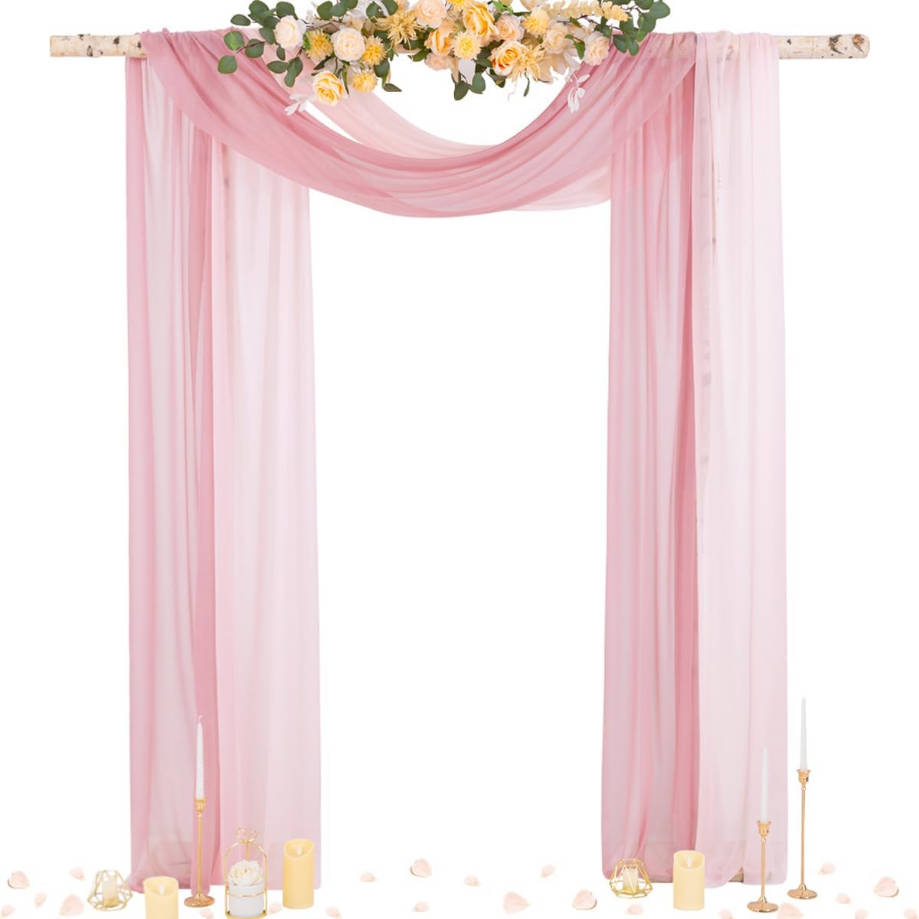 Wedding Arch Draping Fabric 29" x 20Ft 2 Panels Dusty Rose and Blush Pink Sheer Outdoor Curtain Drapes Extra Long for Wedding Ceremony Birthday Party Decoration