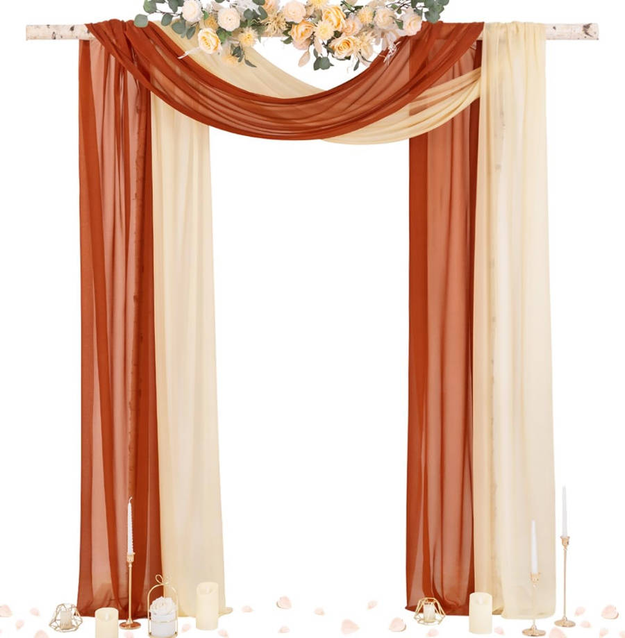 Wedding Arch Draping Fabric 29" x 20Ft 2 Panels Champagne and Terracotta Sheer Outdoor Curtain Drapes Extra Long for Wedding Ceremony Birthday Party Decoration