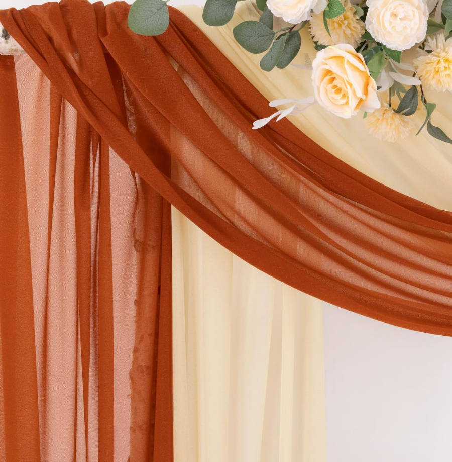 Wedding Arch Draping Fabric 29" x 20Ft 2 Panels Champagne and Terracotta Sheer Outdoor Curtain Drapes Extra Long for Wedding Ceremony Birthday Party Decoration