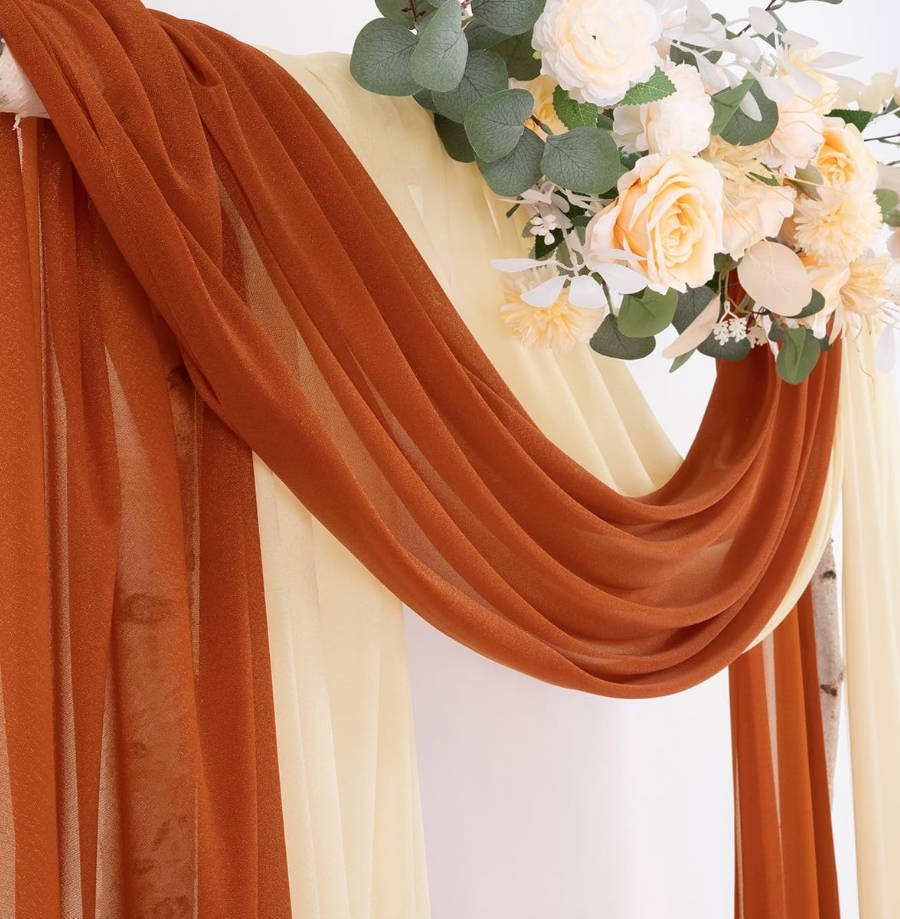 Wedding Arch Draping Fabric 29" x 20Ft 2 Panels Champagne and Terracotta Sheer Outdoor Curtain Drapes Extra Long for Wedding Ceremony Birthday Party Decoration
