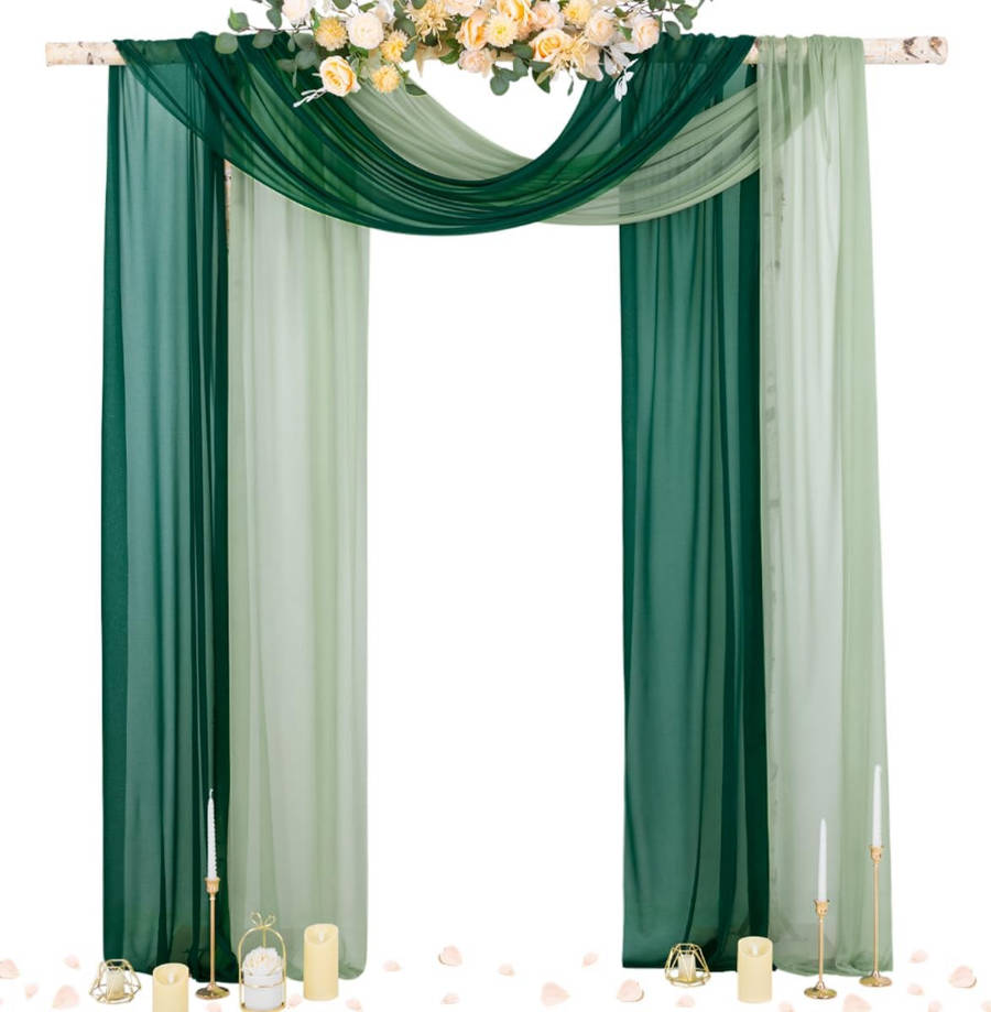 Wedding Arch Draping Fabric 29" x 20Ft 2 Panels Emerald Green and Sage Sheer Outdoor Curtain Drapes Extra Long for Wedding Ceremony Birthday Party Decoration