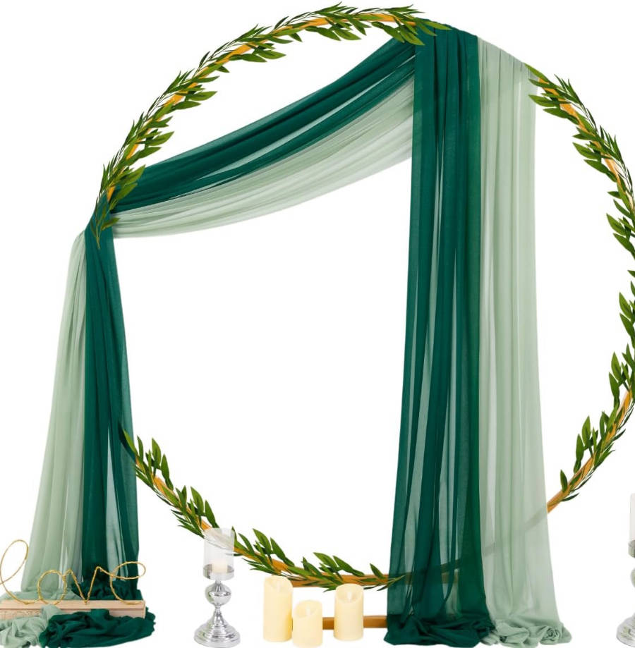 Wedding Arch Draping Fabric 29" x 20Ft 2 Panels Emerald Green and Sage Sheer Outdoor Curtain Drapes Extra Long for Wedding Ceremony Birthday Party Decoration