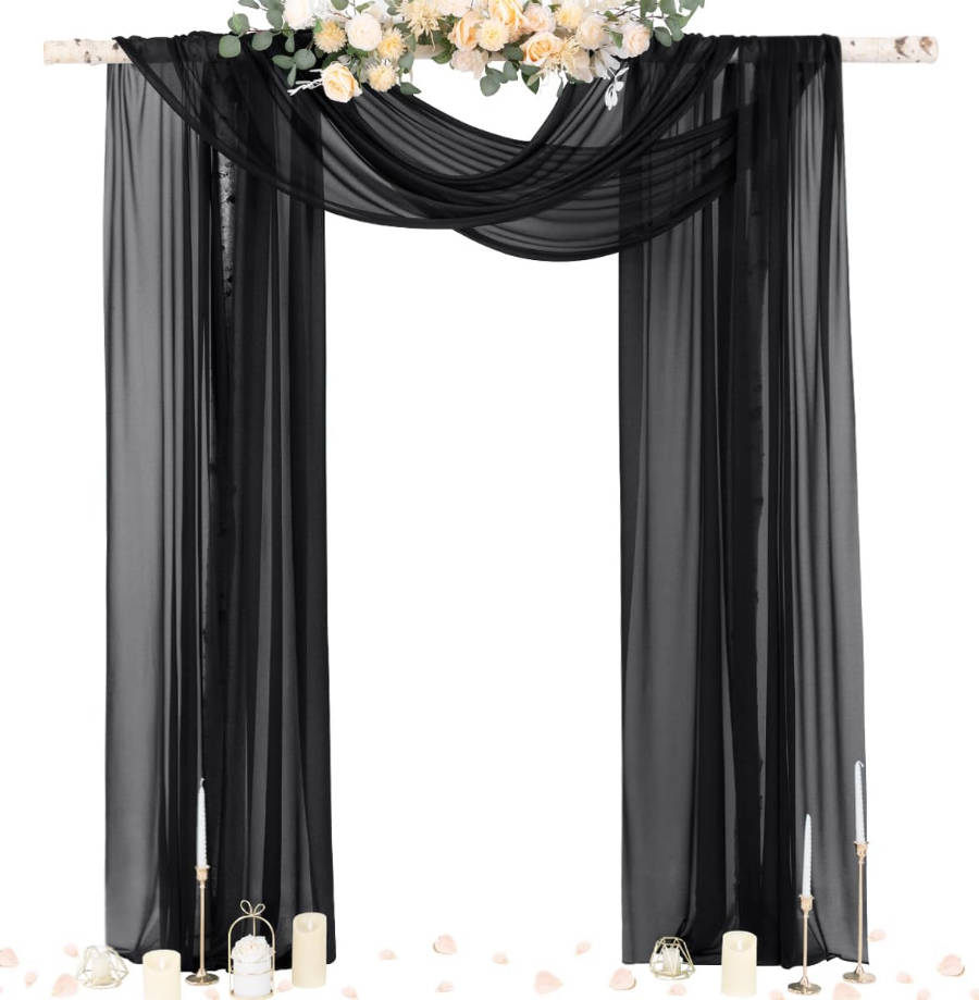 Wedding Arch Draping Fabric 29" x 20Ft 1 Panel Black Sheer Outdoor Curtain Drapes Extra Long for Wedding Ceremony Birthday Party Decoration