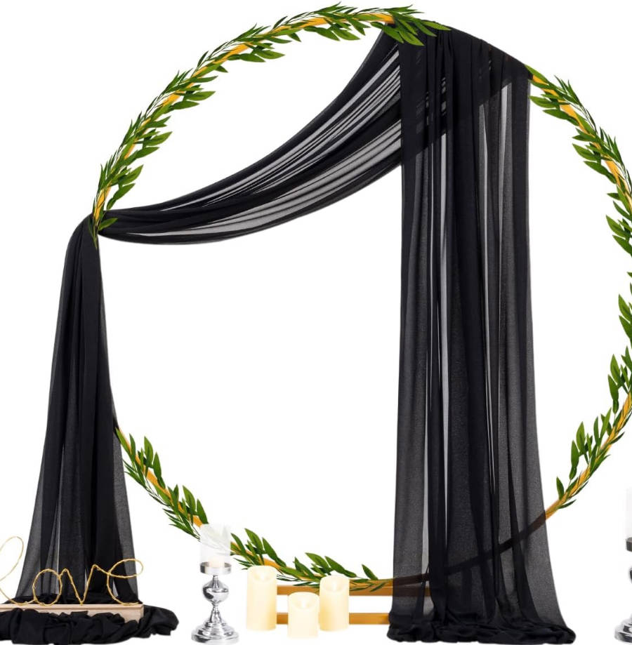 Wedding Arch Draping Fabric 29" x 20Ft 1 Panel Black Sheer Outdoor Curtain Drapes Extra Long for Wedding Ceremony Birthday Party Decoration