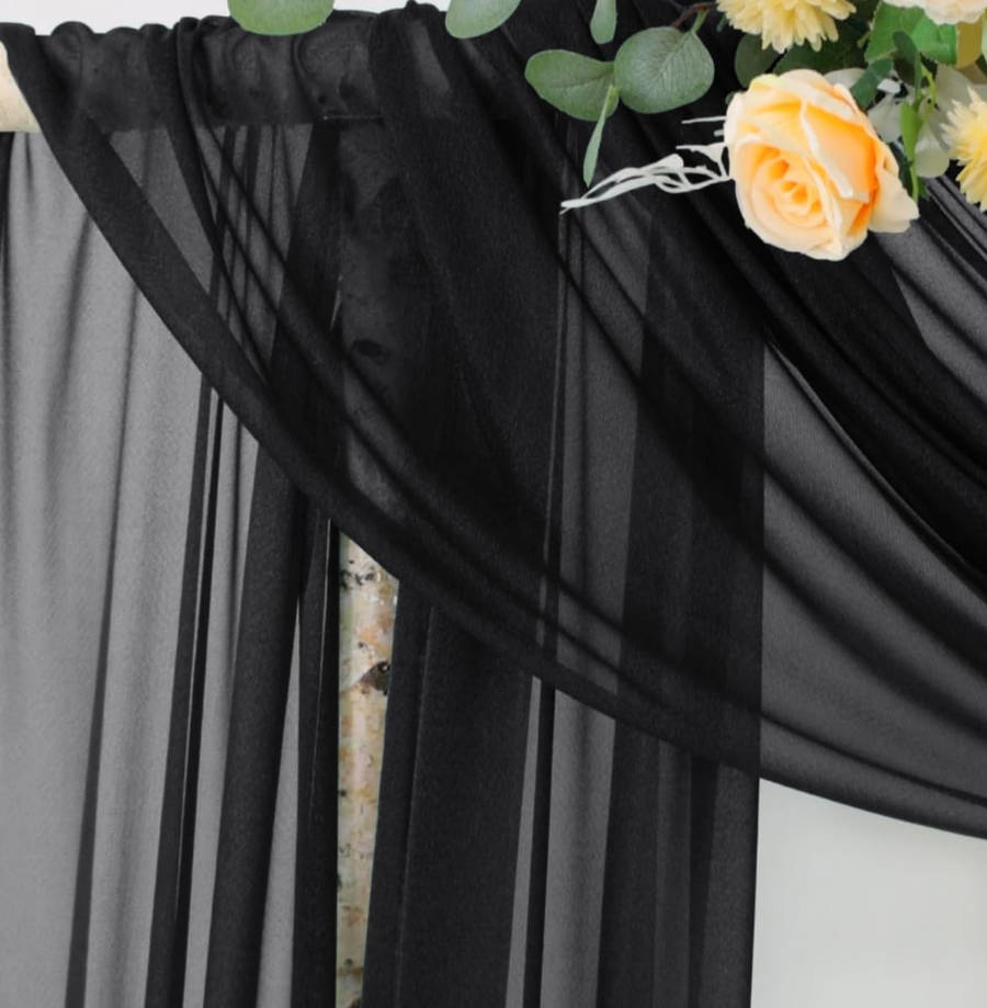 Wedding Arch Draping Fabric 29" x 20Ft 1 Panel Black Sheer Outdoor Curtain Drapes Extra Long for Wedding Ceremony Birthday Party Decoration