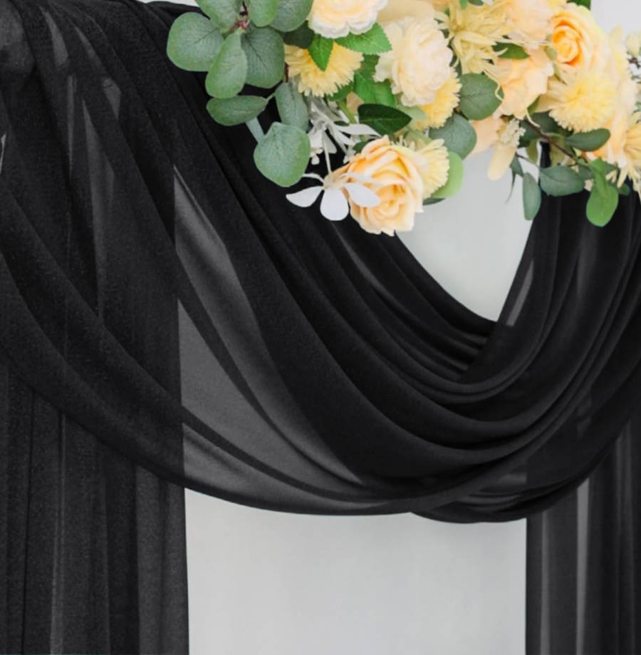 Wedding Arch Draping Fabric 29" x 20Ft 1 Panel Black Sheer Outdoor Curtain Drapes Extra Long for Wedding Ceremony Birthday Party Decoration