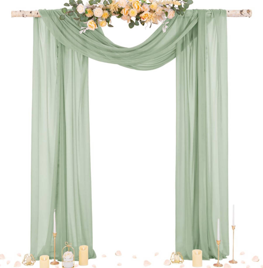 Wedding Arch Draping Fabric 29" x 20Ft 1 Panel Sage Green Sheer Outdoor Curtain Drapes Extra Long for Wedding Ceremony Birthday Party Decoration