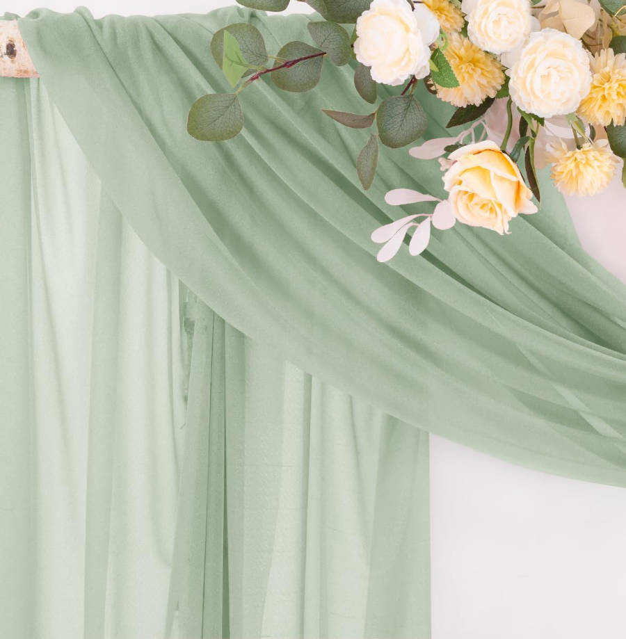 Wedding Arch Draping Fabric 29" x 20Ft 1 Panel Sage Green Sheer Outdoor Curtain Drapes Extra Long for Wedding Ceremony Birthday Party Decoration