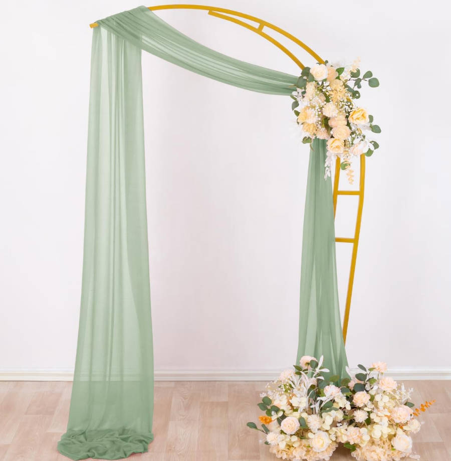 Wedding Arch Draping Fabric 29" x 20Ft 1 Panel Sage Green Sheer Outdoor Curtain Drapes Extra Long for Wedding Ceremony Birthday Party Decoration