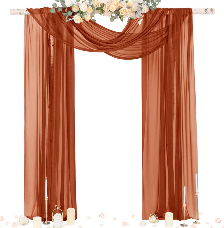 Wedding Arch Draping Fabric 29" x 20Ft 1 Panel Terracotta Sheer Outdoor Curtain Drapes Extra Long for Wedding Ceremony Birthday Party Decoration