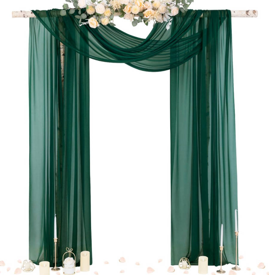 Wedding Arch Draping Fabric 29" x 20Ft 1 Panel Emerald Green Sheer Outdoor Curtain Drapes Extra Long for Wedding Ceremony Birthday Party Decoration