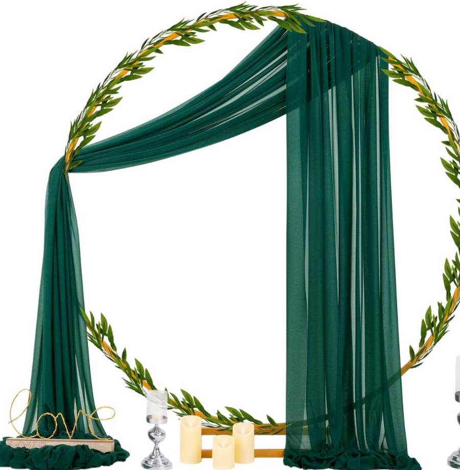 Wedding Arch Draping Fabric 29" x 20Ft 1 Panel Emerald Green Sheer Outdoor Curtain Drapes Extra Long for Wedding Ceremony Birthday Party Decoration