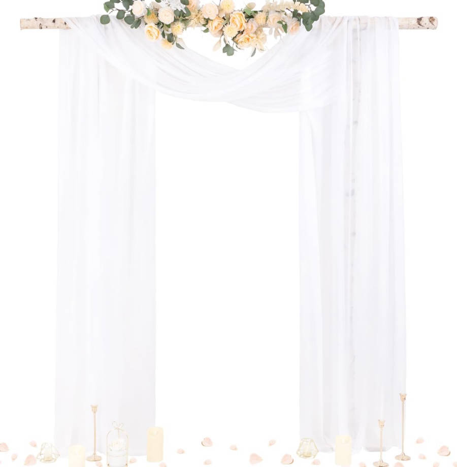 Wedding Arch Draping Fabric 29" x 20Ft 1 Panel White Sheer Outdoor Curtain Drapes Extra Long for Wedding Ceremony Birthday Party Decoration