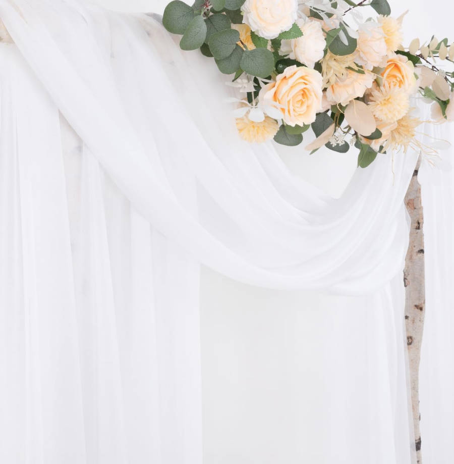 Wedding Arch Draping Fabric 29" x 20Ft 1 Panel White Sheer Outdoor Curtain Drapes Extra Long for Wedding Ceremony Birthday Party Decoration