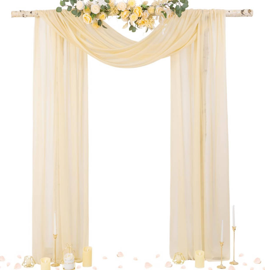 Wedding Arch Draping Fabric 29" x 20Ft 1 Panel Champagne Sheer Outdoor Curtain Drapes Extra Long for Wedding Ceremony Birthday Party Decoration