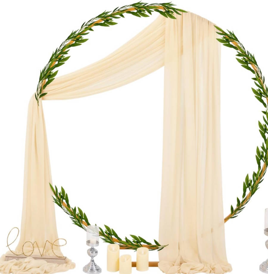 Wedding Arch Draping Fabric 29" x 20Ft 1 Panel Champagne Sheer Outdoor Curtain Drapes Extra Long for Wedding Ceremony Birthday Party Decoration