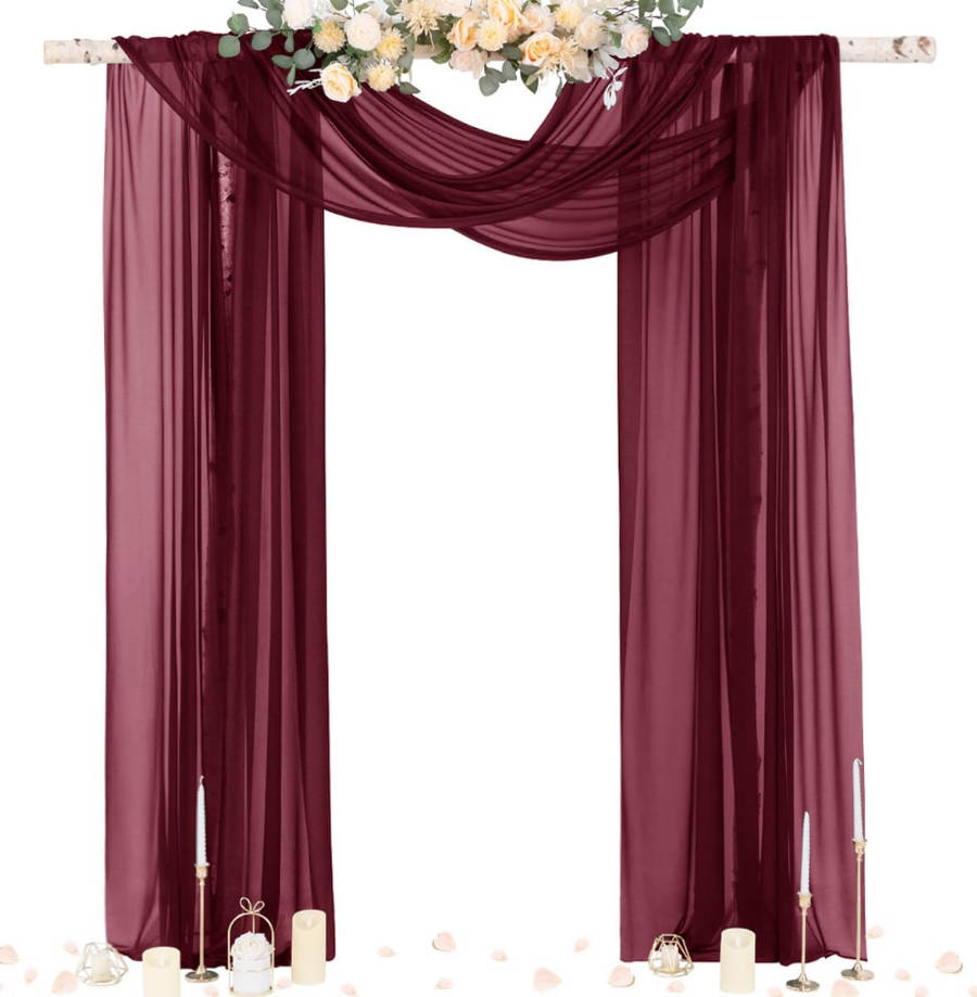 Wedding Arch Draping Fabric 29" x 20Ft 1 Panel Burgundy Sheer Outdoor Curtain Drapes Extra Long for Wedding Ceremony Birthday Party Decoration