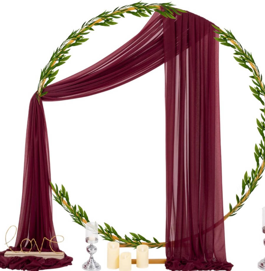 Wedding Arch Draping Fabric 29" x 20Ft 1 Panel Burgundy Sheer Outdoor Curtain Drapes Extra Long for Wedding Ceremony Birthday Party Decoration