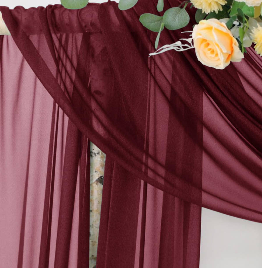Wedding Arch Draping Fabric 29" x 20Ft 1 Panel Burgundy Sheer Outdoor Curtain Drapes Extra Long for Wedding Ceremony Birthday Party Decoration