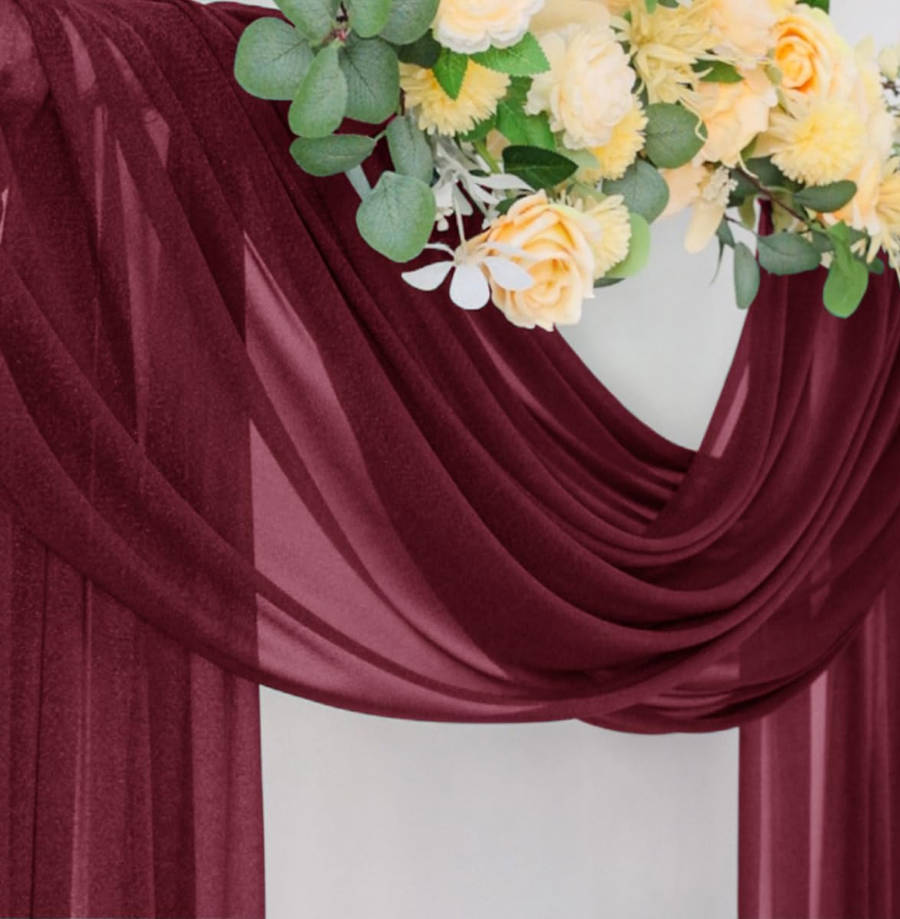 Wedding Arch Draping Fabric 29" x 20Ft 1 Panel Burgundy Sheer Outdoor Curtain Drapes Extra Long for Wedding Ceremony Birthday Party Decoration