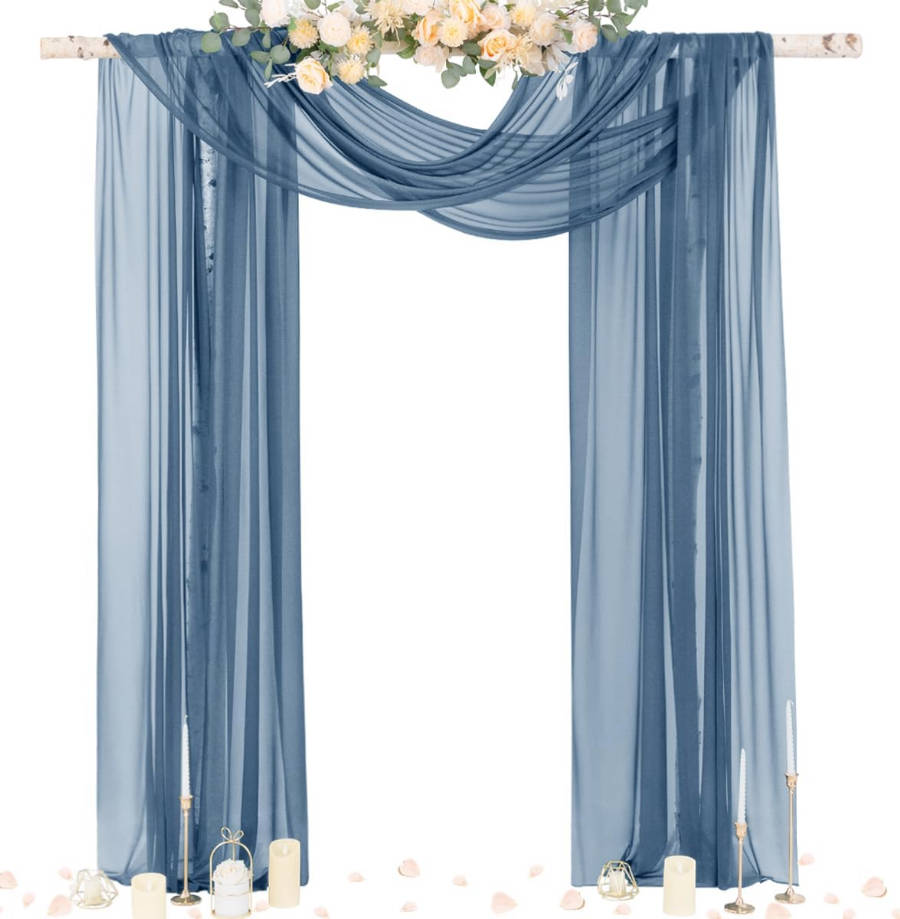 Wedding Arch Draping Fabric 29" x 20Ft 1 Panel Dusty Blue Sheer Outdoor Curtain Drapes Extra Long for Wedding Ceremony Birthday Party Decoration