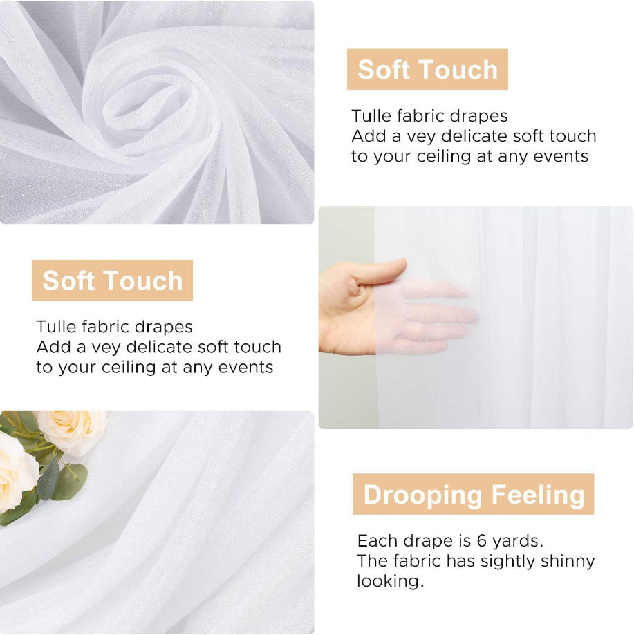 White Wedding Arch Draping Fabric Backdrop 28.7" X 20FT Sheer Drapes Fabric for Wedding Arbor Ceremony Birthday Party
