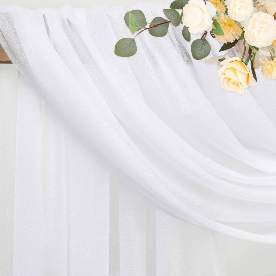 White Wedding Arch Draping Fabric Backdrop 28.7" X 20FT Sheer Drapes Fabric for Wedding Arbor Ceremony Birthday Party
